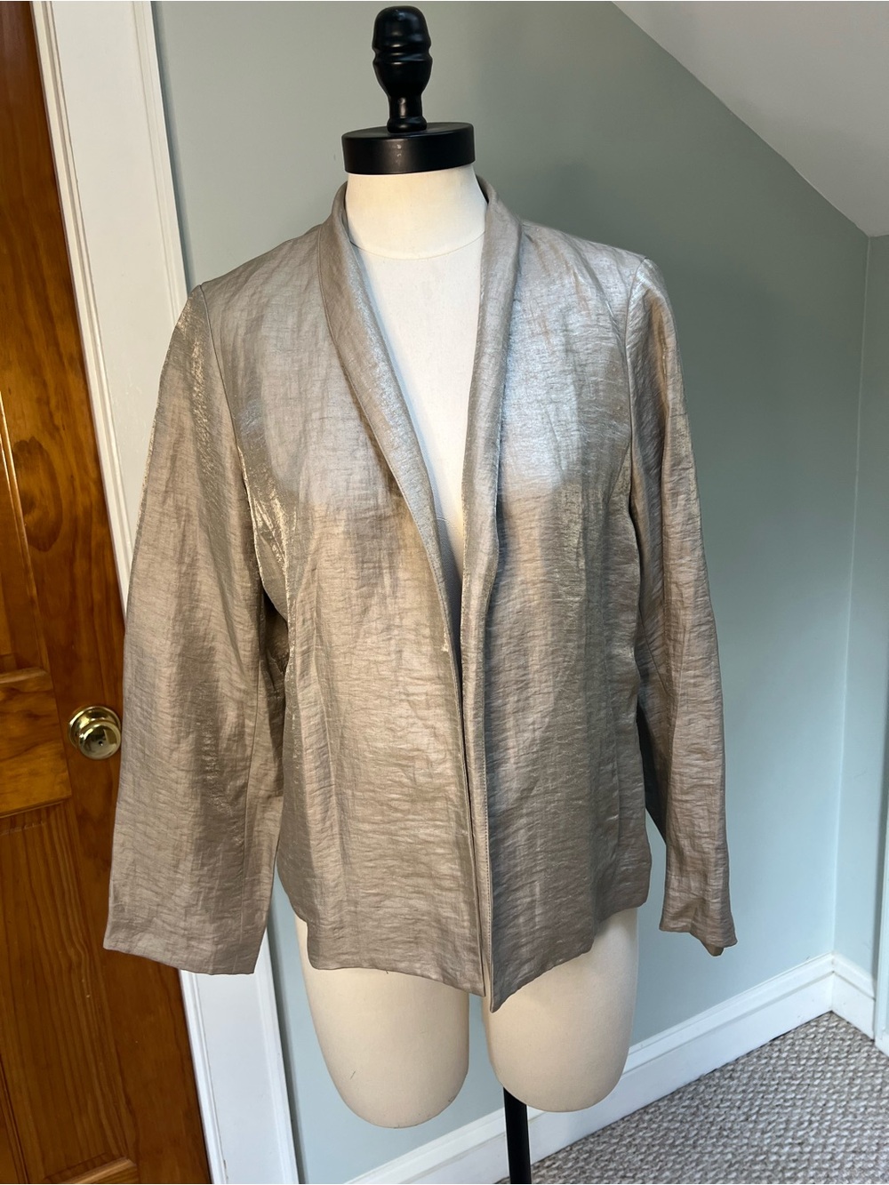 Eileen Fisher Metallic Taupe Open-Front Jacket Petite Medium Office Church Event